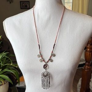 Chic Silver and Pink Bohemian Necklace